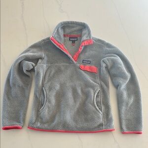 Gray Fleece Pullover with Red Accents